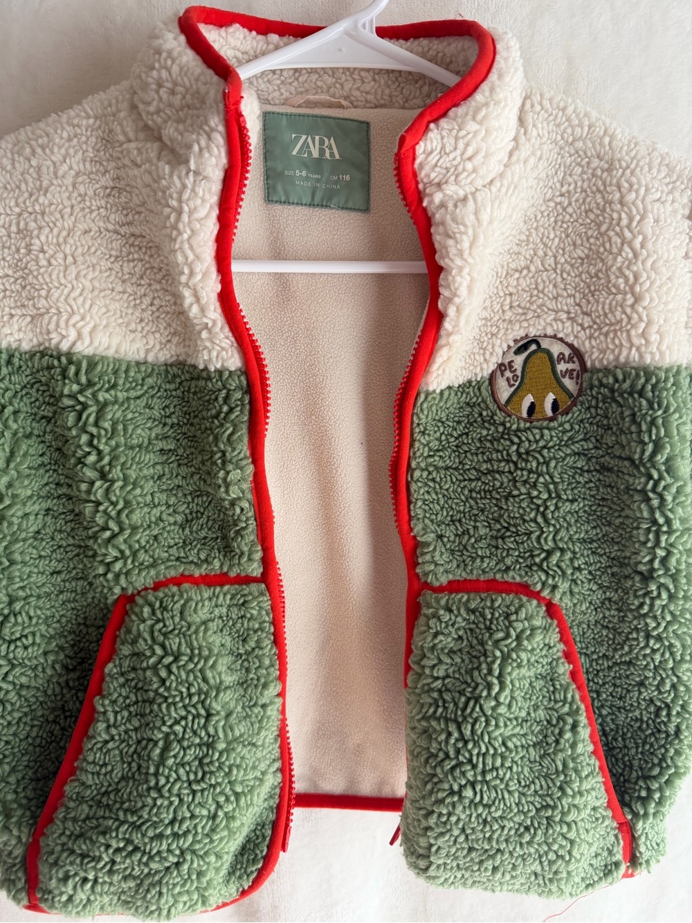 Zara Kids Green, Cream & Red Sherpa Puffer Jacket